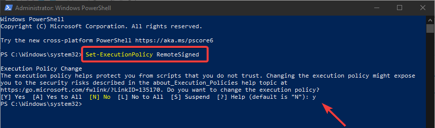 Step 2 - allow execution of remote scripts PowerShell command