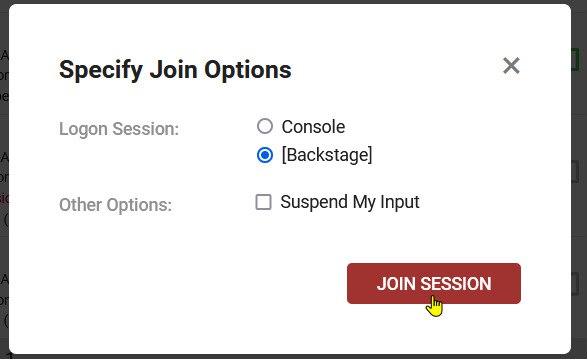 Click the 'backstage' option then click 'Join Session'