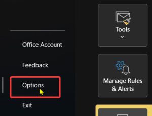 Outlook Options Button