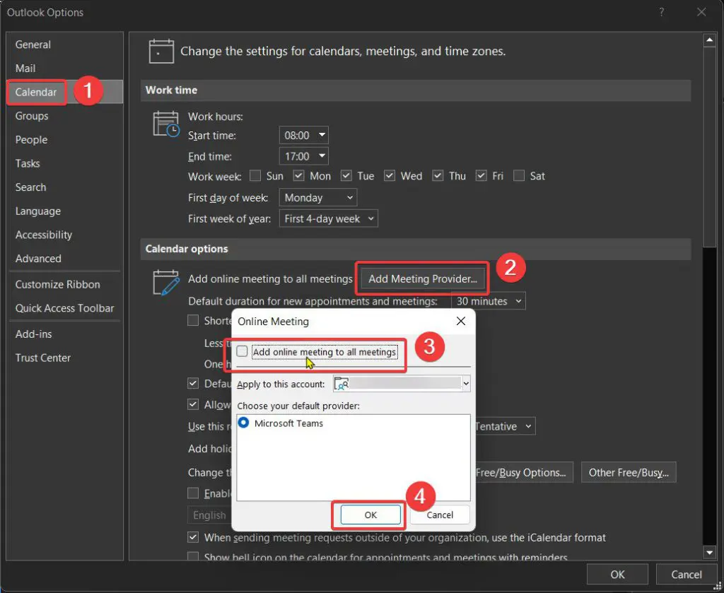 Outlook Turning off automatically add online meeting to all meetings