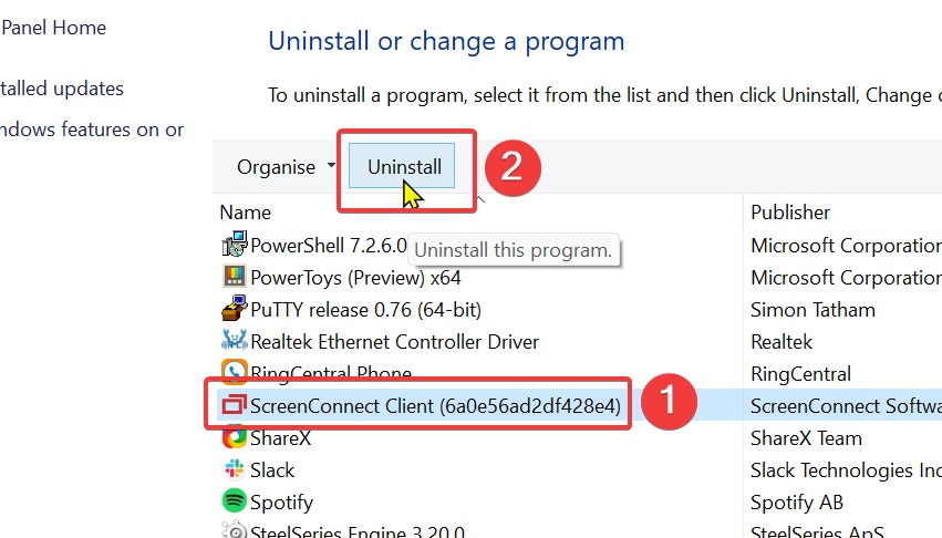Uninstall ScreenConnect