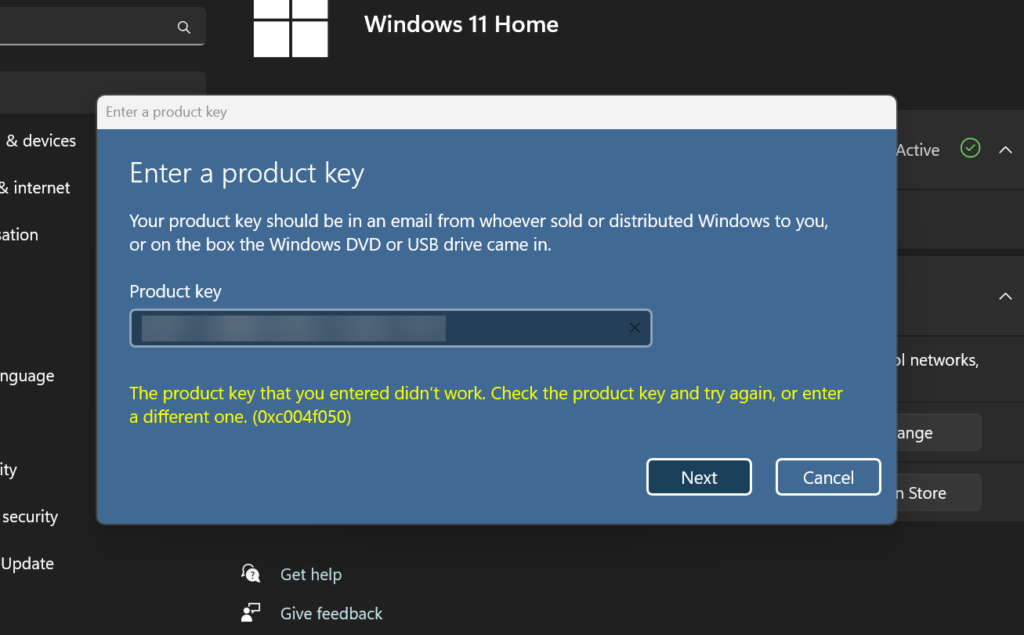 Windows 11 Error Message Showing Activation Error 0xc00df050